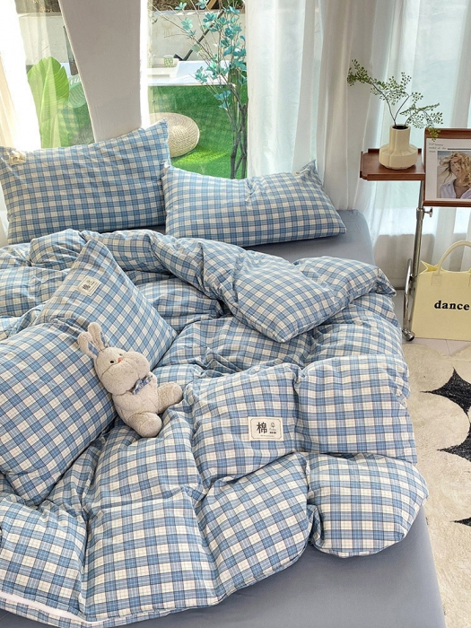 91家纺网 家纺一手货源 找家纺 云家2023新款全棉纯棉水洗棉色织被套单件被罩 法尔曼蓝