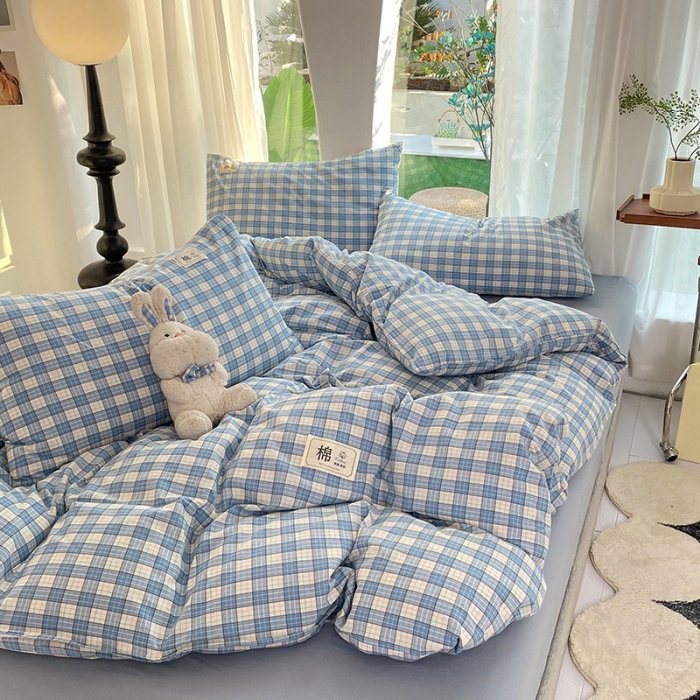 91家纺网 家纺一手货源 找家纺 云家2023新款全棉纯棉水洗棉色织被套单件被罩 法尔曼蓝