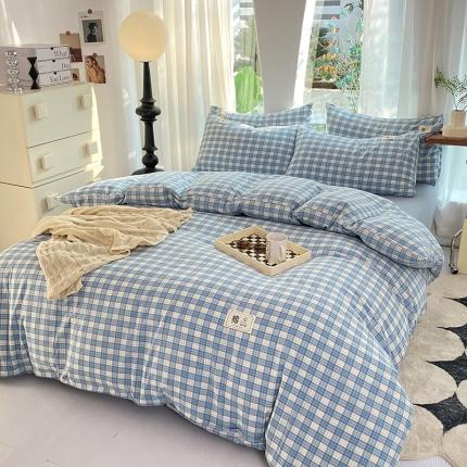 云家2023新款全棉纯棉水洗棉色织被套单件被罩 法尔曼蓝