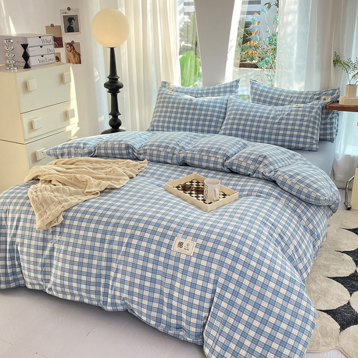 91家纺网 家纺一手货源 找家纺 云家2023新款全棉纯棉水洗棉色织被套单件被罩 法尔曼蓝