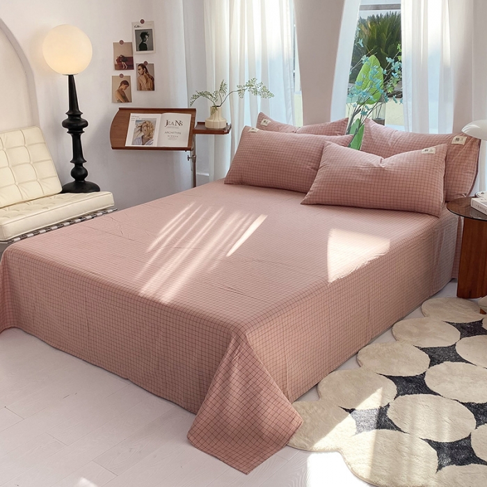 91家纺网 家纺一手货源 找家纺 云家2023新款全棉纯棉水洗棉色织被套单件被罩 粉小格