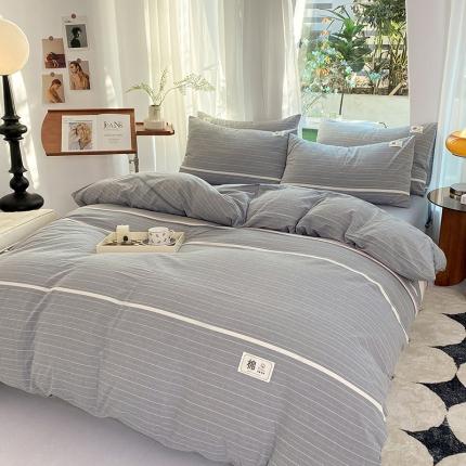 云家2023新款全棉纯棉水洗棉色织被套单件被罩 光阴灰