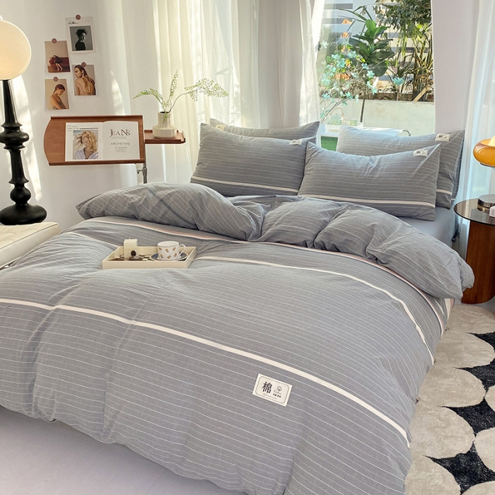 91家纺网 家纺一手货源 找家纺 云家2023新款全棉纯棉水洗棉色织被套单件被罩 光阴灰