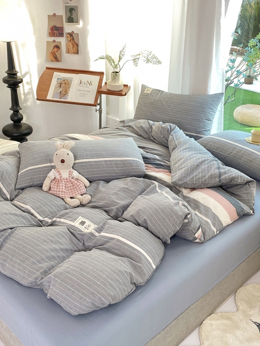 91家纺网 家纺一手货源 找家纺 云家2023新款全棉纯棉水洗棉色织被套单件被罩 光阴灰