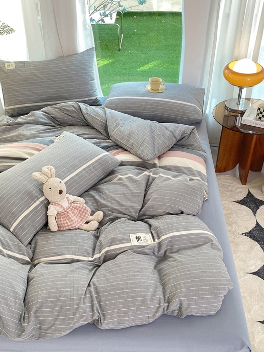 91家纺网 家纺一手货源 找家纺 云家2023新款全棉纯棉水洗棉色织被套单件被罩 光阴灰