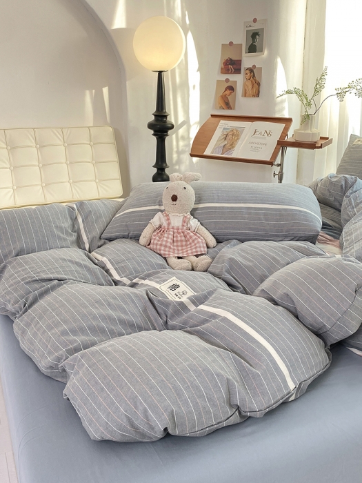 91家纺网 家纺一手货源 找家纺 云家2023新款全棉纯棉水洗棉色织被套单件被罩 光阴灰