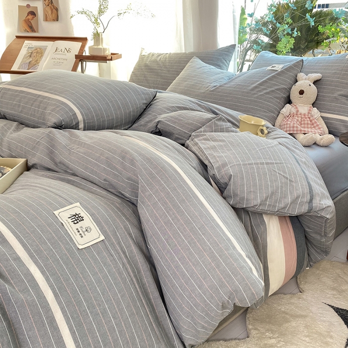 91家纺网 家纺一手货源 找家纺 云家2023新款全棉纯棉水洗棉色织被套单件被罩 光阴灰