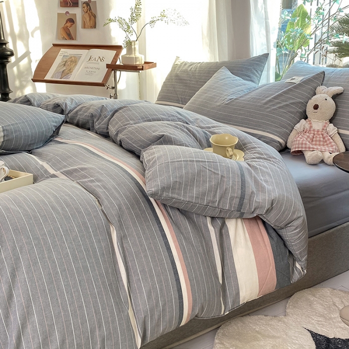 91家纺网 家纺一手货源 找家纺 云家2023新款全棉纯棉水洗棉色织被套单件被罩 光阴灰