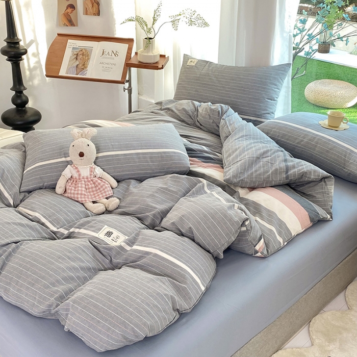 91家纺网 家纺一手货源 找家纺 云家2023新款全棉纯棉水洗棉色织被套单件被罩 光阴灰