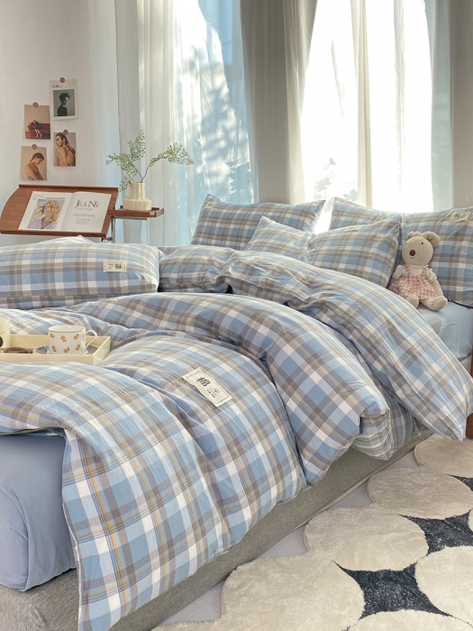 91家纺网 家纺一手货源 找家纺 云家2023新款全棉纯棉水洗棉色织被套单件被罩 简兮兰