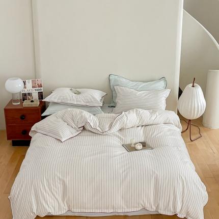 91家纺网 家纺一手货源 找家纺 华超针织 2023新款密拷边水洗棉四件套 红色条纹