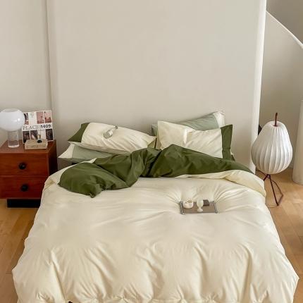 91家纺网 家纺一手货源 找家纺 华超针织 2023新款水洗棉拼色四件套 牛油果奶昔