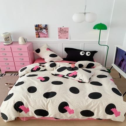 91家纺网 家纺一手货源 找家纺 昔可2023新款40支13372全棉四件套甜酷少女y2k波点兔玫红床单