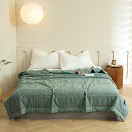 91家纺网 家纺一手货源 找家纺 安莱 2023全棉色织提花海石能量纤维夏被 提花棋盘绿