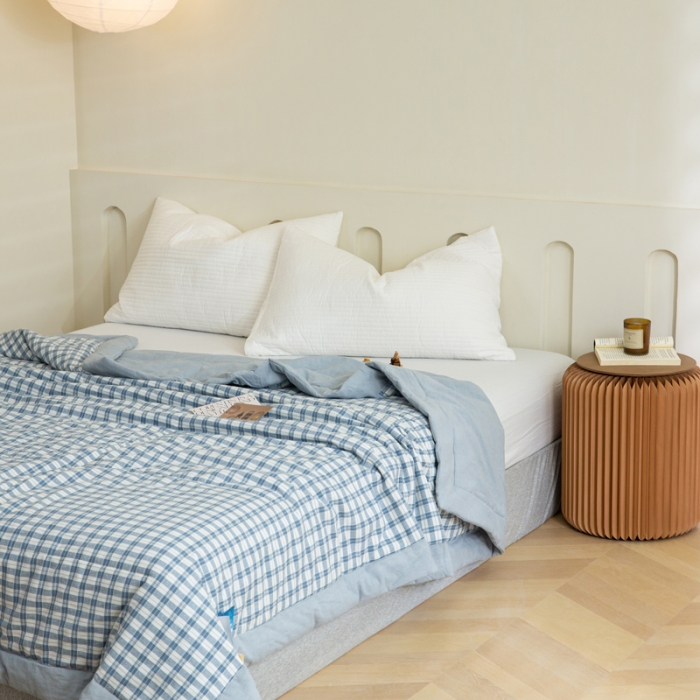 91家纺网 家纺一手货源 找家纺 安莱 2023全棉色织提花海石能量纤维夏被 提花蓝中格