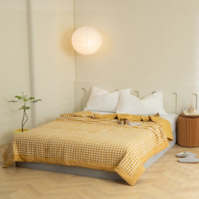 91家纺网 家纺一手货源 找家纺 安莱 2023全棉色织提花海石能量纤维夏被 提花芒果格