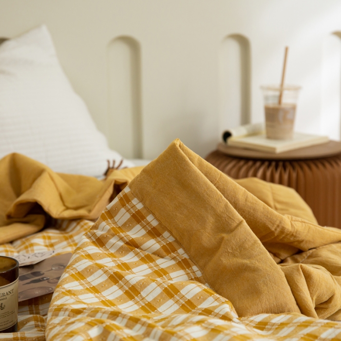 91家纺网 家纺一手货源 找家纺 安莱 2023全棉色织提花海石能量纤维夏被 提花芒果格