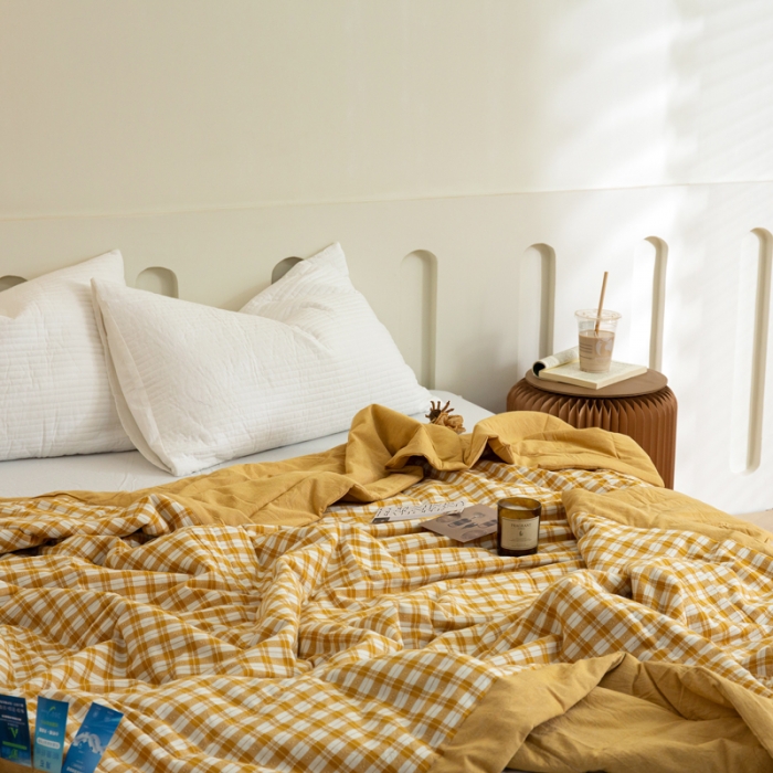 91家纺网 家纺一手货源 找家纺 安莱 2023全棉色织提花海石能量纤维夏被 提花芒果格