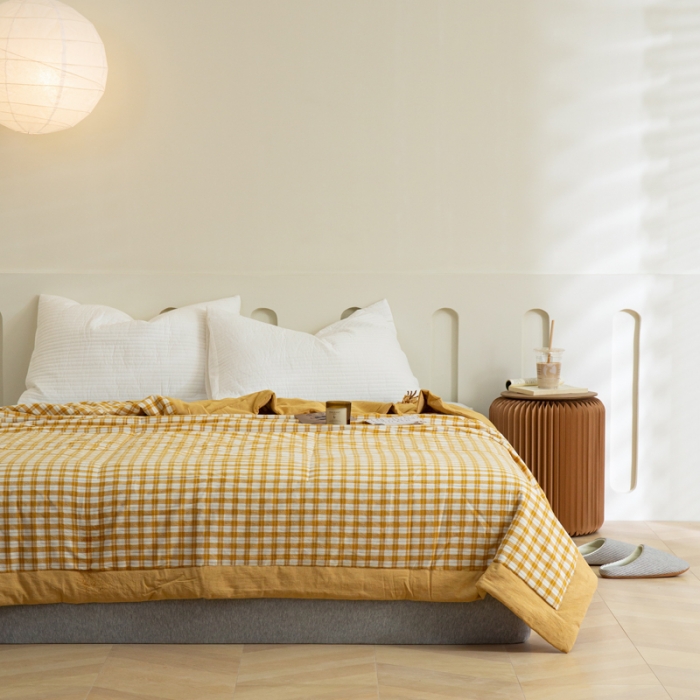 91家纺网 家纺一手货源 找家纺 安莱 2023全棉色织提花海石能量纤维夏被 提花芒果格