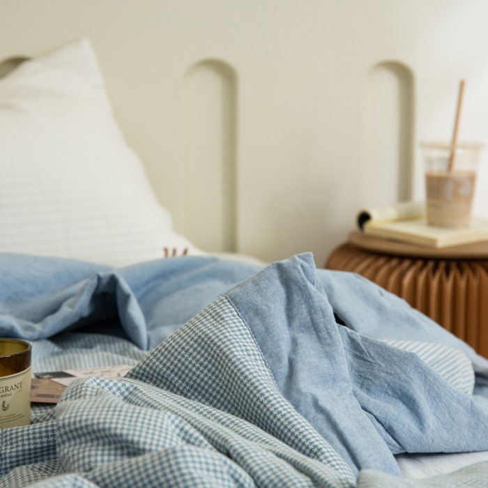 91家纺网 家纺一手货源 找家纺 安莱 2023全棉色织提花海石能量纤维夏被 提花小蓝格