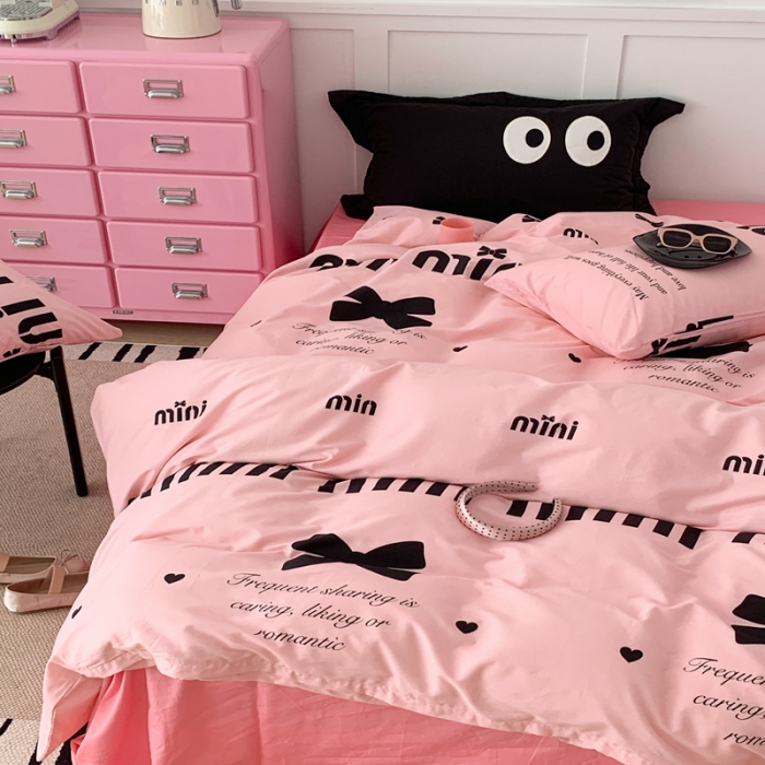 91家纺网 家纺一手货源 找家纺 昔可  2023新款40支13372全棉四件套-甜酷少女y2k m1u系少女蝴蝶结