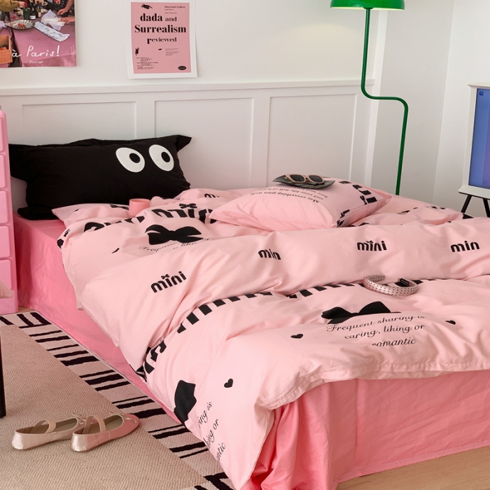 91家纺网 家纺一手货源 找家纺 昔可  2023新款40支13372全棉四件套-甜酷少女y2k m1u系少女蝴蝶结