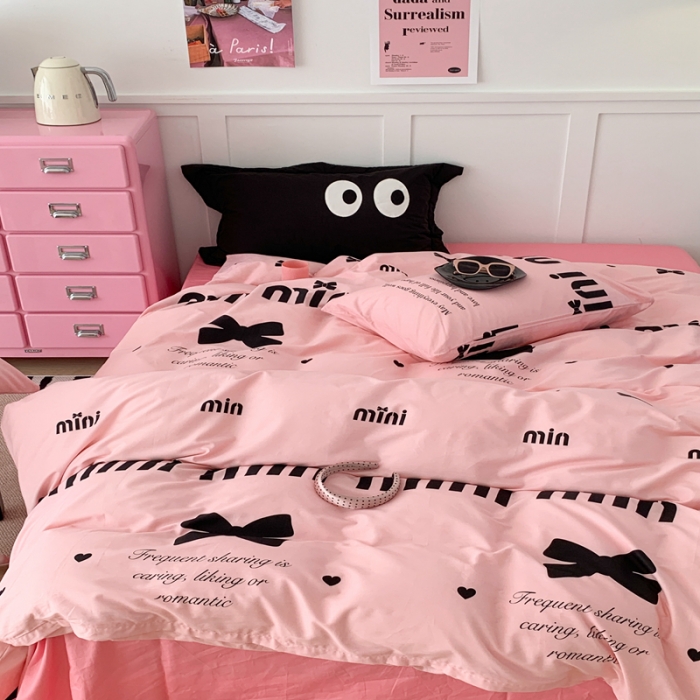 91家纺网 家纺一手货源 找家纺 昔可  2023新款40支13372全棉四件套-甜酷少女y2k m1u系少女蝴蝶结