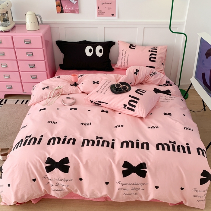 91家纺网 家纺一手货源 找家纺 昔可  2023新款40支13372全棉四件套-甜酷少女y2k m1u系少女蝴蝶结