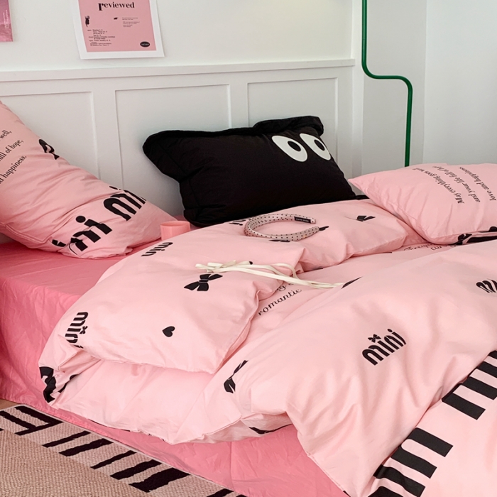 91家纺网 家纺一手货源 找家纺 昔可  2023新款40支13372全棉四件套-甜酷少女y2k m1u系少女蝴蝶结