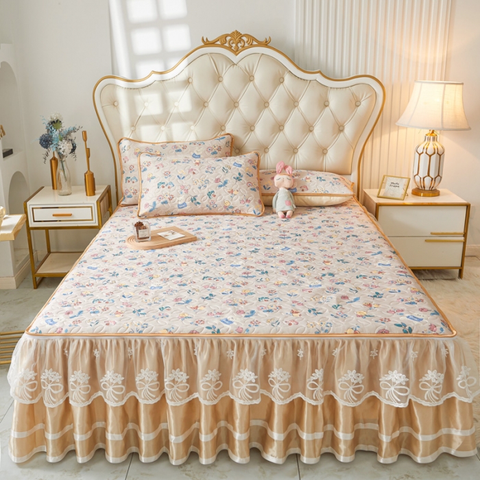 91家纺网 家纺一手货源 找家纺 恋尚 2024新款欧式可脱卸带床笠式床裙0.5乳胶三件套 彩虹蘑菇