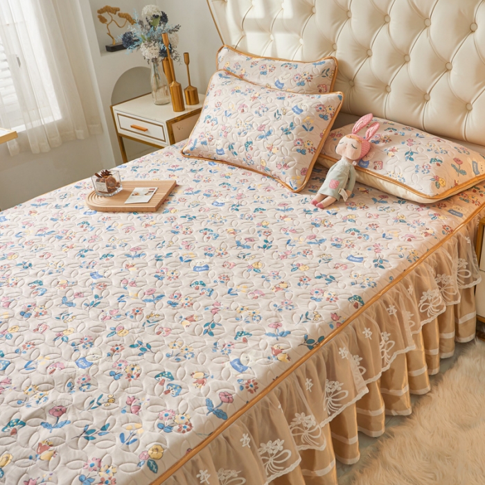 91家纺网 家纺一手货源 找家纺 恋尚 2024新款欧式可脱卸带床笠式床裙0.5乳胶三件套 彩虹蘑菇