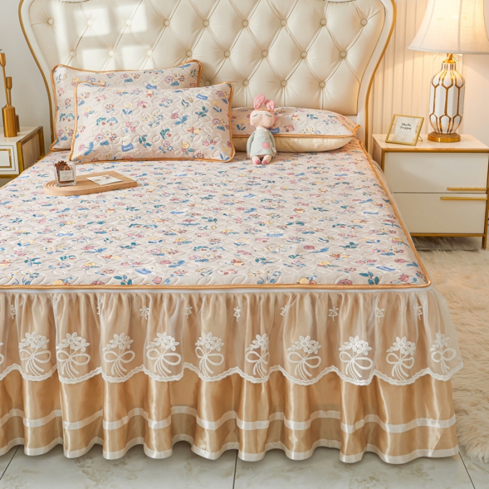 91家纺网 家纺一手货源 找家纺 恋尚 2024新款欧式可脱卸带床笠式床裙0.5乳胶三件套 彩虹蘑菇