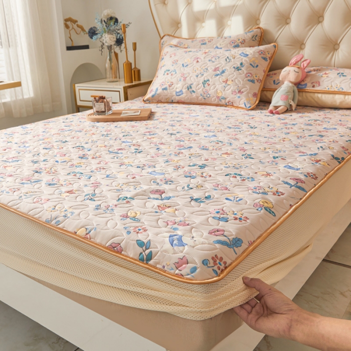 91家纺网 家纺一手货源 找家纺 恋尚 2024新款欧式可脱卸带床笠式床裙0.5乳胶三件套 彩虹蘑菇