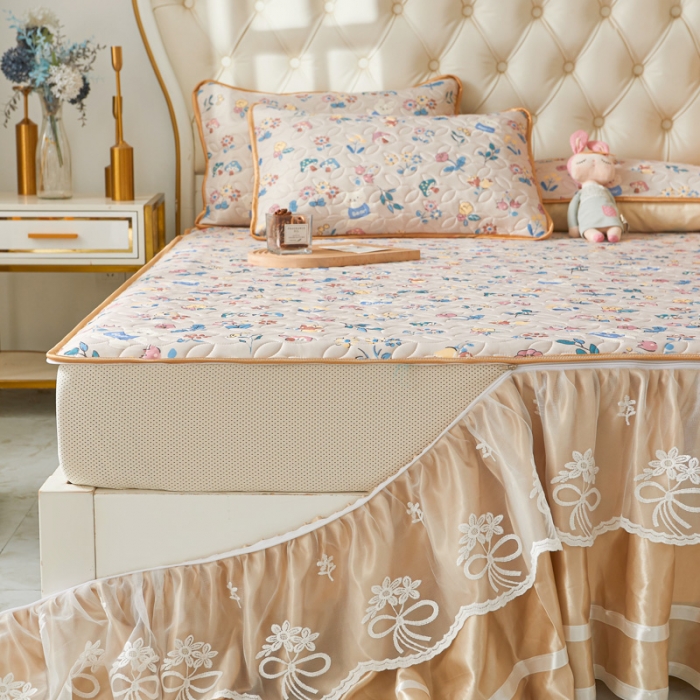 91家纺网 家纺一手货源 找家纺 恋尚 2024新款欧式可脱卸带床笠式床裙0.5乳胶三件套 彩虹蘑菇