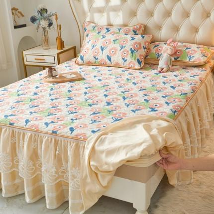 91家纺网 家纺一手货源 找家纺 恋尚 2024新款欧式可脱卸带床笠式床裙0.5乳胶三件套 朵朵馨香