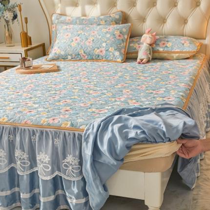 91家纺网 家纺一手货源 找家纺 恋尚 2024新款欧式可脱卸带床笠式床裙0.5乳胶三件套 花楹