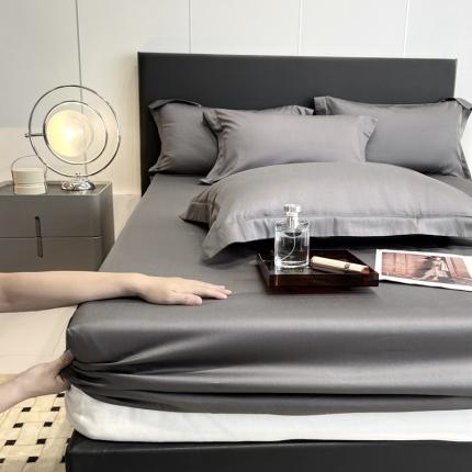 91家纺网 家纺一手货源 找家纺 秀色50支贡缎床笠单件全棉纯棉床罩三件套防滑床单床垫套罩床套梦易-香芋紫