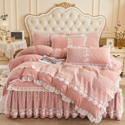 91家纺网 家纺一手货源 找家纺 恋尚 2023新款蜜桃棉夹棉床裙款四件套 花婷-玉色