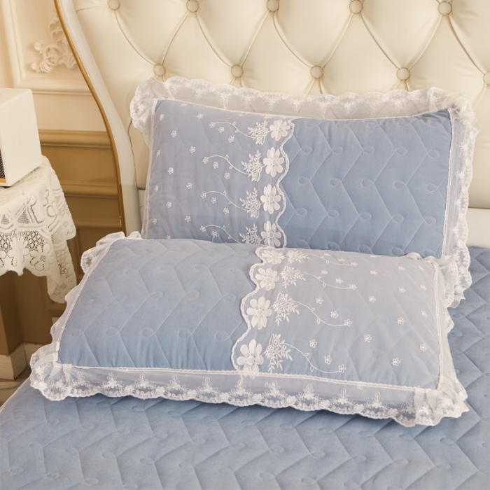 91家纺网 家纺一手货源 找家纺 恋尚 2023新款蜜桃棉夹棉床裙款四件套 花婷-  兰灰