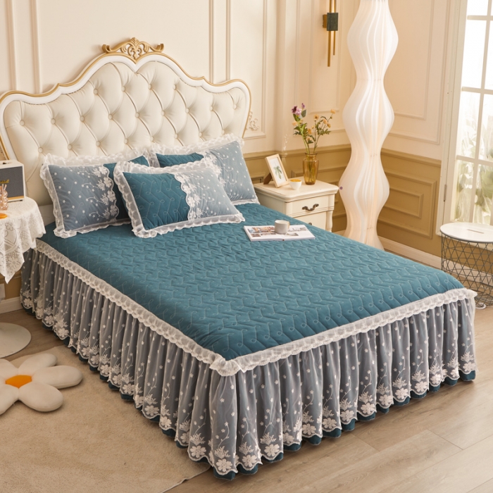 91家纺网 家纺一手货源 找家纺 恋尚 2023新款蜜桃棉夹棉床裙款四件套 花婷- 铭兰