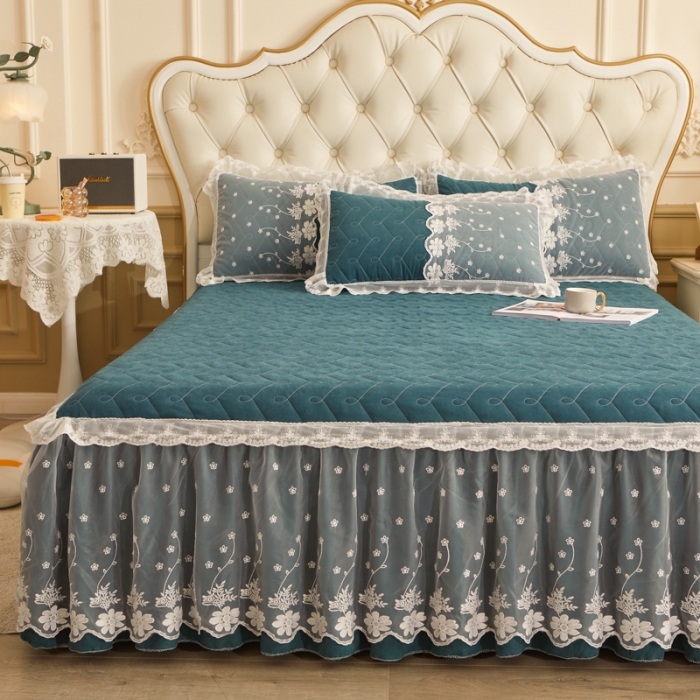 91家纺网 家纺一手货源 找家纺 恋尚 2023新款蜜桃棉夹棉床裙款四件套 花婷- 铭兰