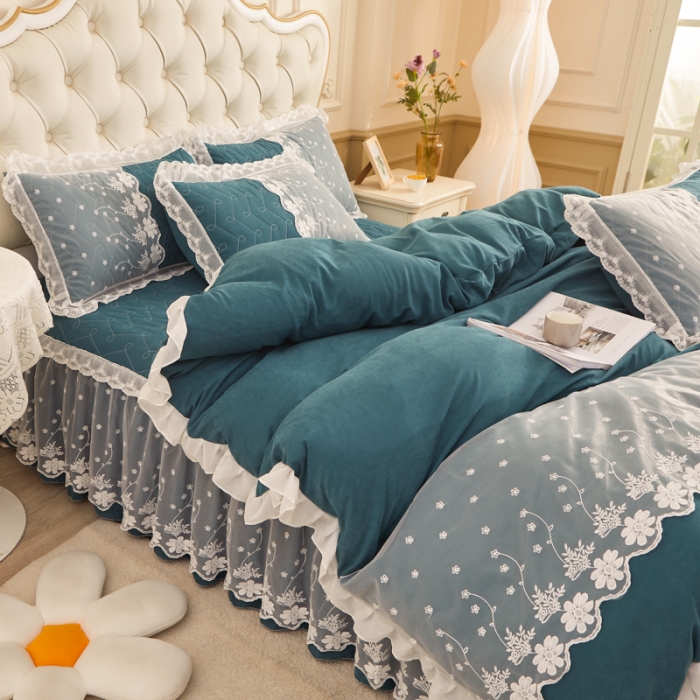 91家纺网 家纺一手货源 找家纺 恋尚 2023新款蜜桃棉夹棉床裙款四件套 花婷- 铭兰