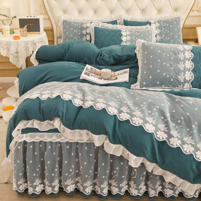 91家纺网 家纺一手货源 找家纺 恋尚 2023新款蜜桃棉夹棉床裙款四件套 花婷- 铭兰