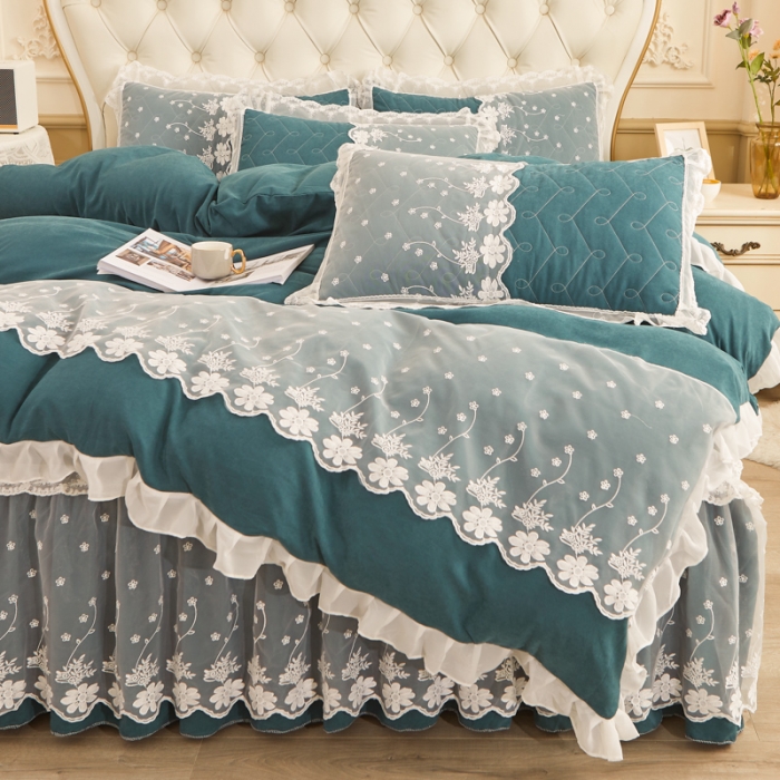 91家纺网 家纺一手货源 找家纺 恋尚 2023新款蜜桃棉夹棉床裙款四件套 花婷- 铭兰