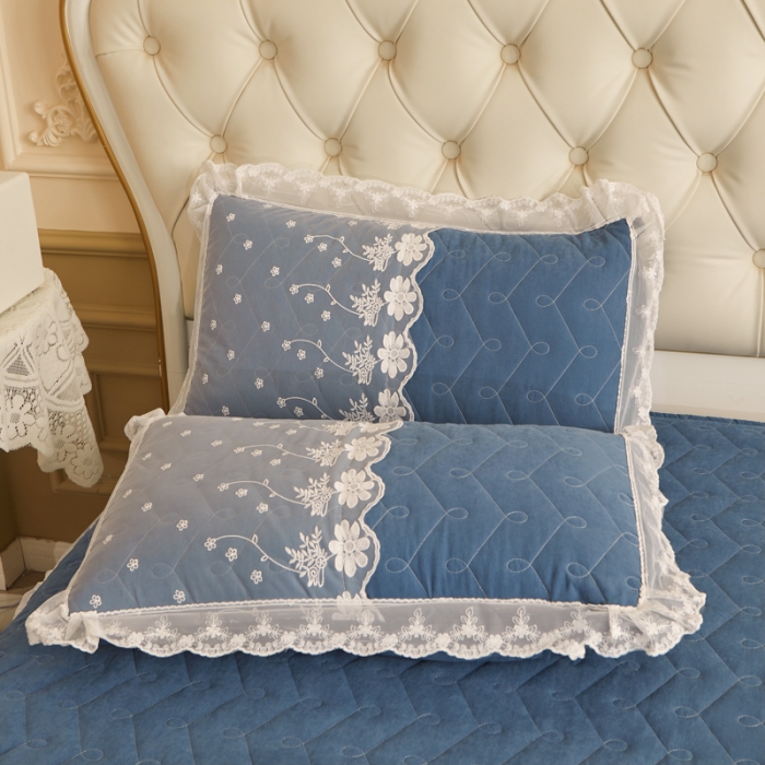 91家纺网 家纺一手货源 找家纺 恋尚 2023新款蜜桃棉夹棉床裙款四件套 花婷- 牛仔蓝