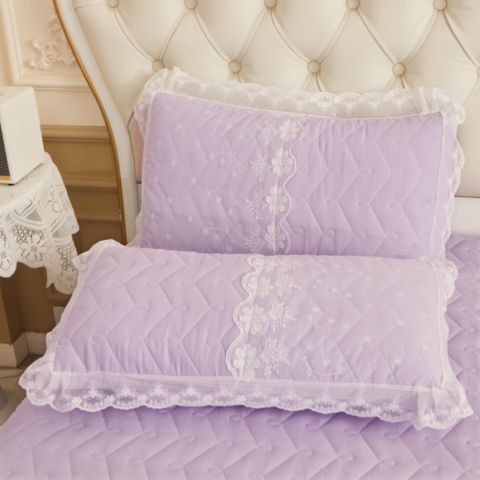 91家纺网 家纺一手货源 找家纺 恋尚 2023新款蜜桃棉夹棉床裙款四件套 花婷- 浅紫