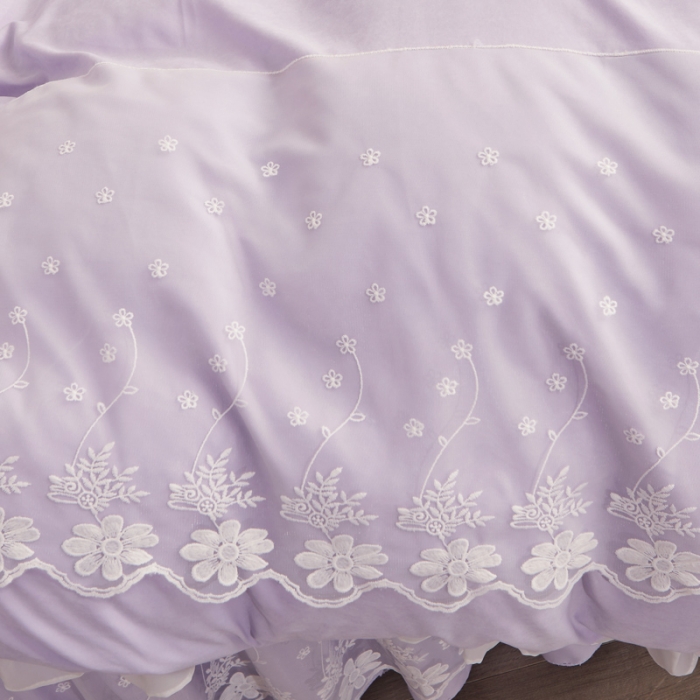 91家纺网 家纺一手货源 找家纺 恋尚 2023新款蜜桃棉夹棉床裙款四件套 花婷- 浅紫