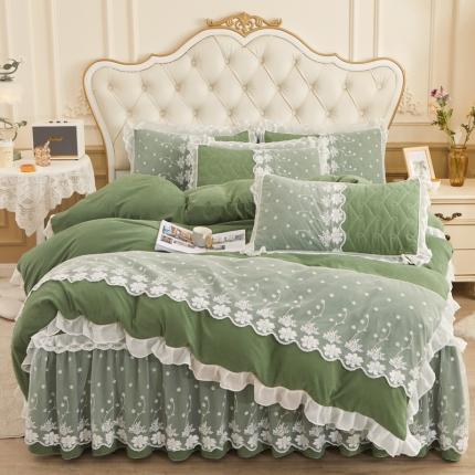 恋尚 2023新款蜜桃棉夹棉床裙款四件套 花婷-艾绿