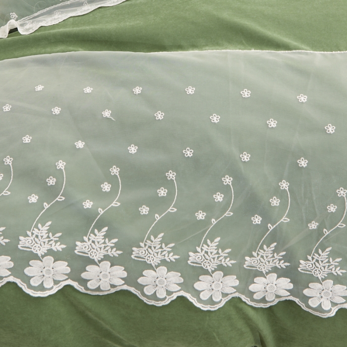 91家纺网 家纺一手货源 找家纺 恋尚 2023新款蜜桃棉夹棉床裙款四件套 花婷-艾绿