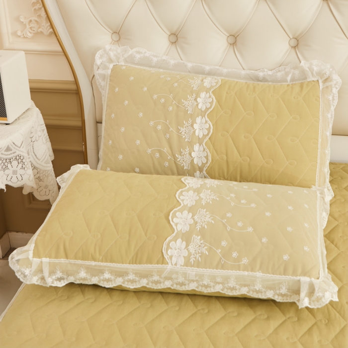 91家纺网 家纺一手货源 找家纺 恋尚 2023新款蜜桃棉夹棉床裙款四件套 花婷-橄榄黄